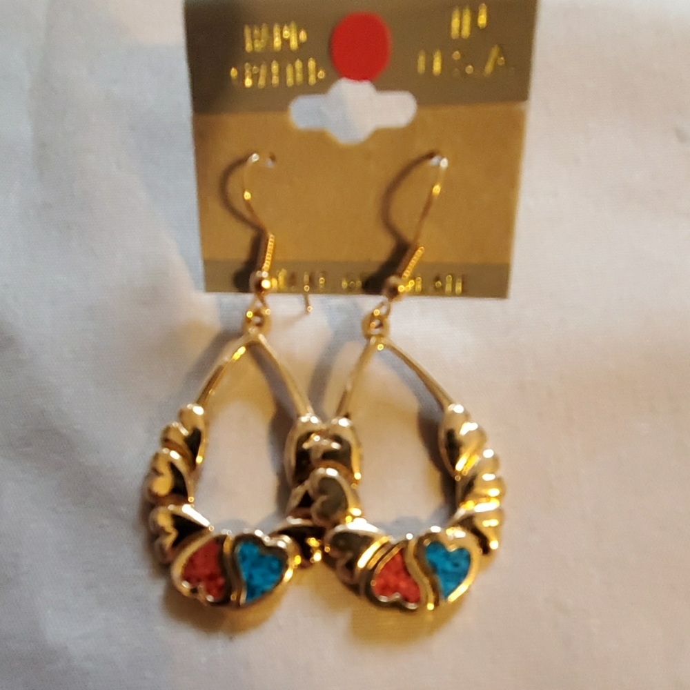 Genuine turquoise hearts earrings